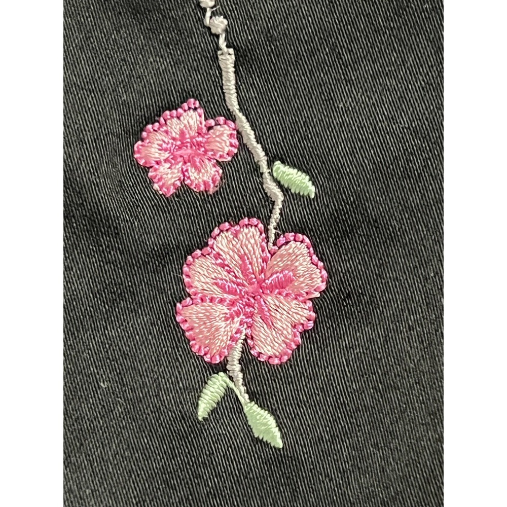 Island Republic Pants Womens 6 Black Embroidered Floral Bow Hem Stretch Twill - Picture 4 of 8